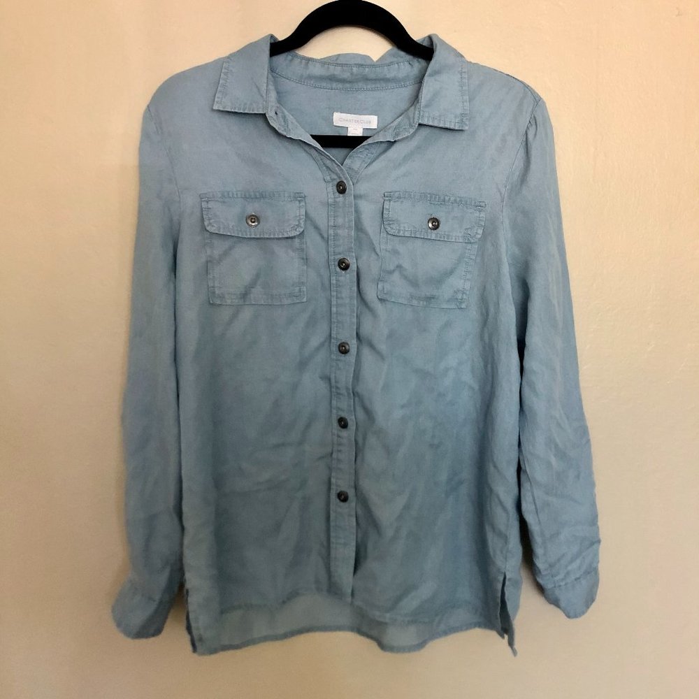 Charter Club Chambray Denim Button Up Blouse